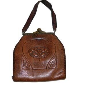 Vintage Unique Small Leather Purse Hand Tooled Leather Design Art Nouveau